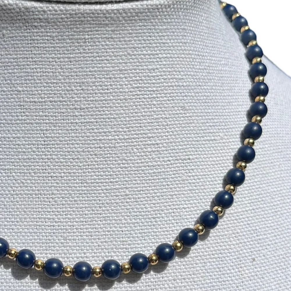 Vintage Monet Signed Blue and Gold Toned Beaded Necklace